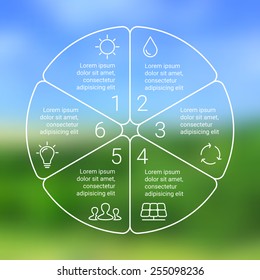 Vector circle eco infographic. Ecology template for diagram, graph, presentation and chart. Environmental care concept with 6 options, parts, steps or processes. Nature vector blur background.
