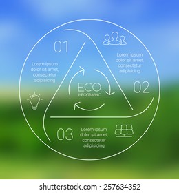 Vector circle eco infographic. Ecology template for diagram, graph, presentation and chart. Environmental care concept with 3 options, parts, steps or processes. Nature vector blur background.
