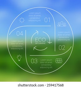 Vector circle eco infographic. Ecology template for diagram, graph, presentation and chart. Environmental care concept with 4 options, parts, steps or processes. Nature vector blur background.