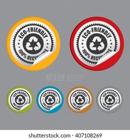 Vector : Circle Eco-Friendly 100% Recyclable  Product Label, Campaign Promotion Infographics Flat Icon, Peeling Sticker, Sign