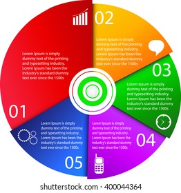 Vector circle element with arrows for infographic. Template for cycle diagram, graph, presentation and round chart. Business concept with 5 parts, steps or processes.
