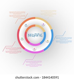 Vector circle element for infographic. Template for cycle diagram, graph, presentation and round chart. Business concept with (A,B,C,D,E) options, parts, steps or processes. Abstract background.