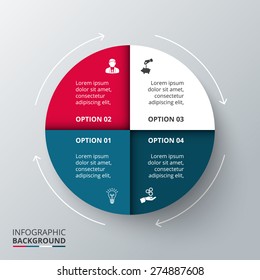 Vector circle element for infographic. Template for cycling diagram, graph, presentation. Business concept with 4 options, parts, steps or processes. Abstract background.