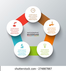 Vector circle element for infographic. Template for cycling diagram, graph, presentation. Business concept with 5 options, parts, steps or processes. Abstract background