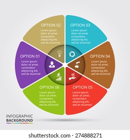 Vector circle element for infographic. Template for cycling diagram, graph, presentation. Business concept with 6 options, parts, steps or processes. Abstract background