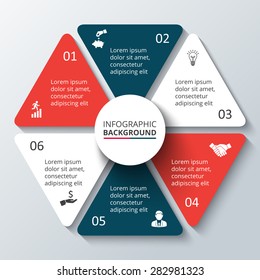 Vector circle element for infographic. Template for cycling diagram, graph, presentation. Business concept with 6 options, parts, steps or processes. Abstract background.