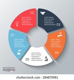 Vector circle element for infographic. Template for cycling diagram, graph, presentation and round chart. Business concept with 5 options, parts, steps or processes. Abstract background.