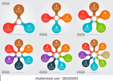Vector circle element for infographic. Template for cycling diagram, graph, presentation and round chart. Business concept with 3, 4, 5, 6, 7, 8 options, parts, steps or processes.