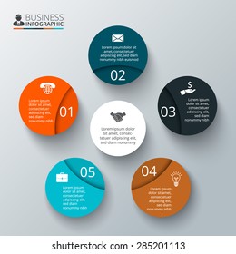 Vector circle element for infographic. Template for cycling diagram, graph, presentation and round chart. Business concept with 5 options, parts, steps or processes. Abstract background.