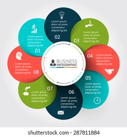 Vector circle element for infographic. Template for cycle diagram, graph, presentation and round chart. Business concept with 9 options, parts, steps or processes. Abstract background