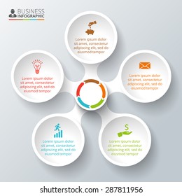 Vector circle element for infographic. Template for cycle diagram, graph, presentation and round chart. Business concept with 5 options, parts, steps or processes. Abstract background.