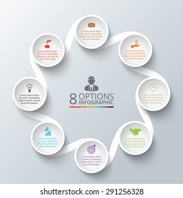 Vector circle element for infographic. Template for cycle diagram, graph, presentation and round chart. Business concept with 8 options, parts, steps or processes. Abstract background.