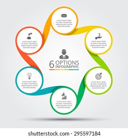 Vector circle element for infographic. Template for cycle diagram, graph, presentation and round chart. Business concept with 6 options, parts, steps or processes. Abstract background.