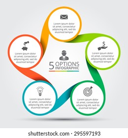 Vector circle element for infographic. Template for cycle diagram, graph, presentation and round chart. Business concept with 5 options, parts, steps or processes. Abstract background.