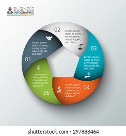Vector circle element for infographic. Template for cycling diagram, graph, presentation and round chart. Business concept with 5 options, parts, steps or processes. Abstract background.