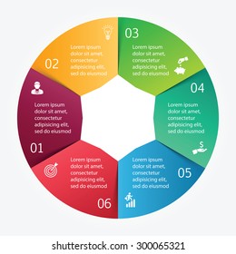Vector circle element for infographic. Template for cycle diagram, graph, presentation and round chart. Business concept with 6 options, parts, steps or processes. Abstract background.