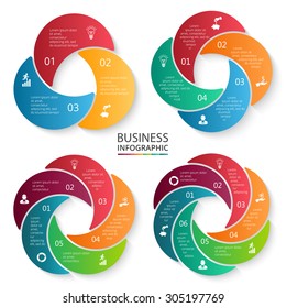 Vector circle element for infographic. Template for cycle diagram, graph, presentation and round chart. Business concept with 3, 4, 5 and 6 options, parts, steps or processes. Abstract background.