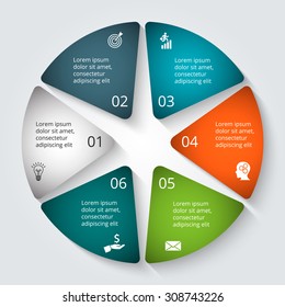 Vector circle element for infographic. Template for cycle diagram, graph, presentation and round chart. Business concept with 6 options, parts, steps or processes. Abstract background.