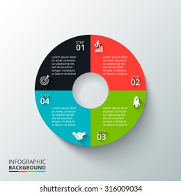 Vector circle element for infographic. Template for cycle diagram, graph, presentation and round chart. Business concept with 4 options, parts, steps or processes. Abstract background.