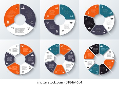 Vector circle element for infographic. Template for cycle diagram, graph, presentation and round chart. Business concept 3, 4, 5, 6, 7 and 8 with options, parts, steps or processes.