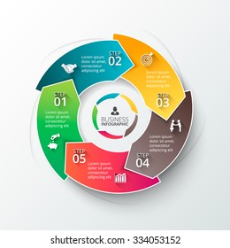 Vector circle element for infographic. Template for cycle diagram, graph, presentation and round chart. Business concept with 5 options, parts, steps or processes. Abstract background.