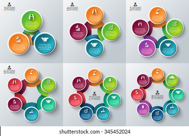 Vector circle element for infographic. Template for cycle diagram, graph, presentation and round chart. Business concept with 3, 4, 5, 6, 7 and 8 options, parts, steps or processes.