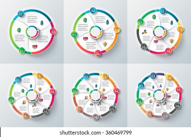 Vector circle element for infographic. Template for cycle diagram, graph, presentation and round chart. Business concept with 3, 4, 5, 6, 7 and 8 options, parts, steps or processes. 