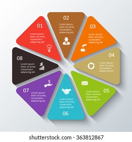 Vector circle element for infographic. Template for cycle diagram, graph, presentation and round chart. Business concept with 8 options, parts, steps or processes. Abstract background.