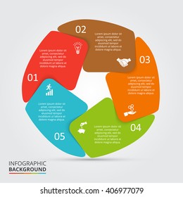 Vector circle element for infographic. Template for cycling diagram, graph, presentation and round chart. Business concept with 5 options, parts, steps or processes. Abstract background.