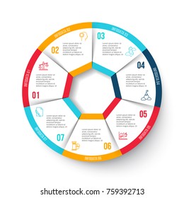 Vector circle element for infographic. Template for cycle diagram, graph, presentation and round chart. Business concept with 7 options, parts, steps or processes. Abstract background.
