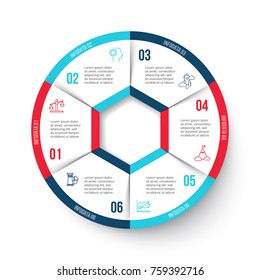 Vector circle element for infographic. Template for cycle diagram, graph, presentation and round chart. Business concept with 6 options, parts, steps or processes. Abstract background.
