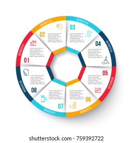 Vector circle element for infographic. Template for cycle diagram, graph, presentation and round chart. Business concept with 8 options, parts, steps or processes. Abstract background.