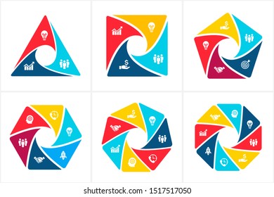 Vector circle elements for infographic. Template for cycle diagram, graph, presentation and round chart. Business concept with 3, 4, 5, 6, 7 and 8 options, parts, steps or processes.