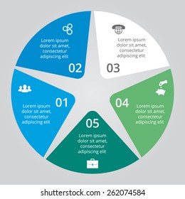 Vector circle elements for infographic. Template for cycling diagram, graph, presentation. Business concept with 5 options, parts, steps or processes. Abstract background.