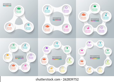 Vector circle elements for infographic. Template for cycling diagram, graph, presentation and chart. Business concept with 3, 4, 5, 6, 7, 8 options, parts, steps or processes. Abstract background.
