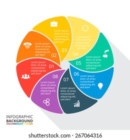 Vector circle elements for infographic. Template for cycling diagram, graph, presentation. Business concept with 8 options, parts, steps or processes. Abstract background