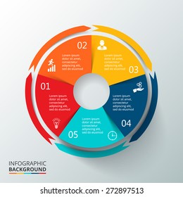 Vector circle elements for infographic. Template for cycling diagram, graph, presentation and round chart. Business concept with 5 options, parts, steps or processes. Abstract background