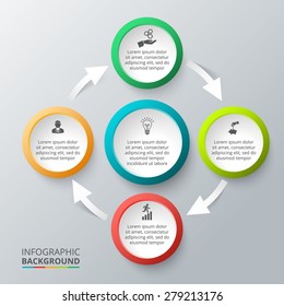 Vector circle elements for infographic. Template for cycling diagram, graph, presentation. Business concept with 5 options, parts, steps or processes. Abstract background.