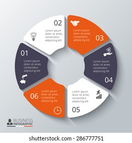 Vector circle elements for infographic. Template for diagram, graph, presentation. Business concept with 6 options, parts, steps or processes. Abstract background.