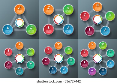 Vector circle elements for infographic. Template for cycle diagram, graph, presentation and round chart. Business concept with 3, 4, 5, 6, 7 and 8 options, parts, steps or processes. 
