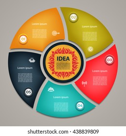 Vector circle elements for infographic. Template for cycling diagram, graph, presentation and round chart. Business concept with 5 options, parts, steps or processes. Abstract background