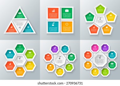 Vector circle elements set for infographic. Template for cycling diagram, graph, presentation and round chart. Business concept with 3, 4, 5, 6, 7, 8 options, parts, steps. Abstract background
