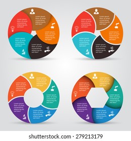 Vector circle elements set for infographic. Template for cycling diagram, graph, presentation. Business concept with 5 options, parts, steps or processes. Abstract background.