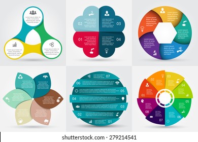 Vector Circle Elements Set For Infographic. Template For Cycling Diagram, Graph, Presentation. Business Concept With 3, 4, 5, 6, 7, 8 Options, Parts, Steps Or Processes. Abstract Background.