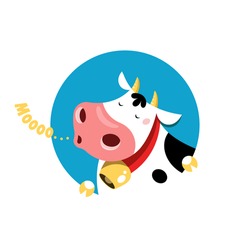 Vector Circle Emblem Of A Mooing Cow.