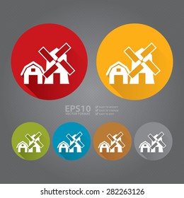 Vector : Circle Farm or Barn Long Shadow Style Icon, Label, Sticker, Sign or Banner 