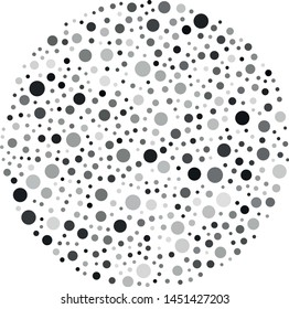 Vector circle filled with a texture of randomly arranged gray circles of various sizes and shades
