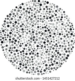 Vector circle filled with a texture of randomly arranged gray circles of various sizes and shades