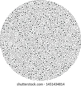 Vector circle filled with a texture of randomly arranged gray circles of various sizes and shades