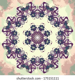 vector circle floral background with many details